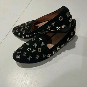 Jeffrey Campbell Black Loafers with Gold Letters
